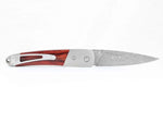Load image into Gallery viewer, Damascus Steel Blade Liner Lock Pocket Clip Knife w/ Mother of Pearl and Mammoth Tusk Inlay -4" Closed - Kizer Cummings Jewelers