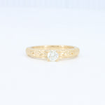 Load image into Gallery viewer, Old European Cut Diamond Ring, 0.28ct Natural in 14K Yellow Gold with Floral Details