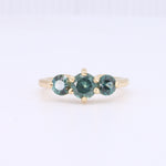 Load image into Gallery viewer, Three Stone Montana Sapphire Ring in Yellow Gold