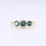 Load image into Gallery viewer, Montana Sapphire Three Stone Ring, 1.70cttw Montana Sapphires in 14K Yellow Gold - Kizer Cummings Jewelers