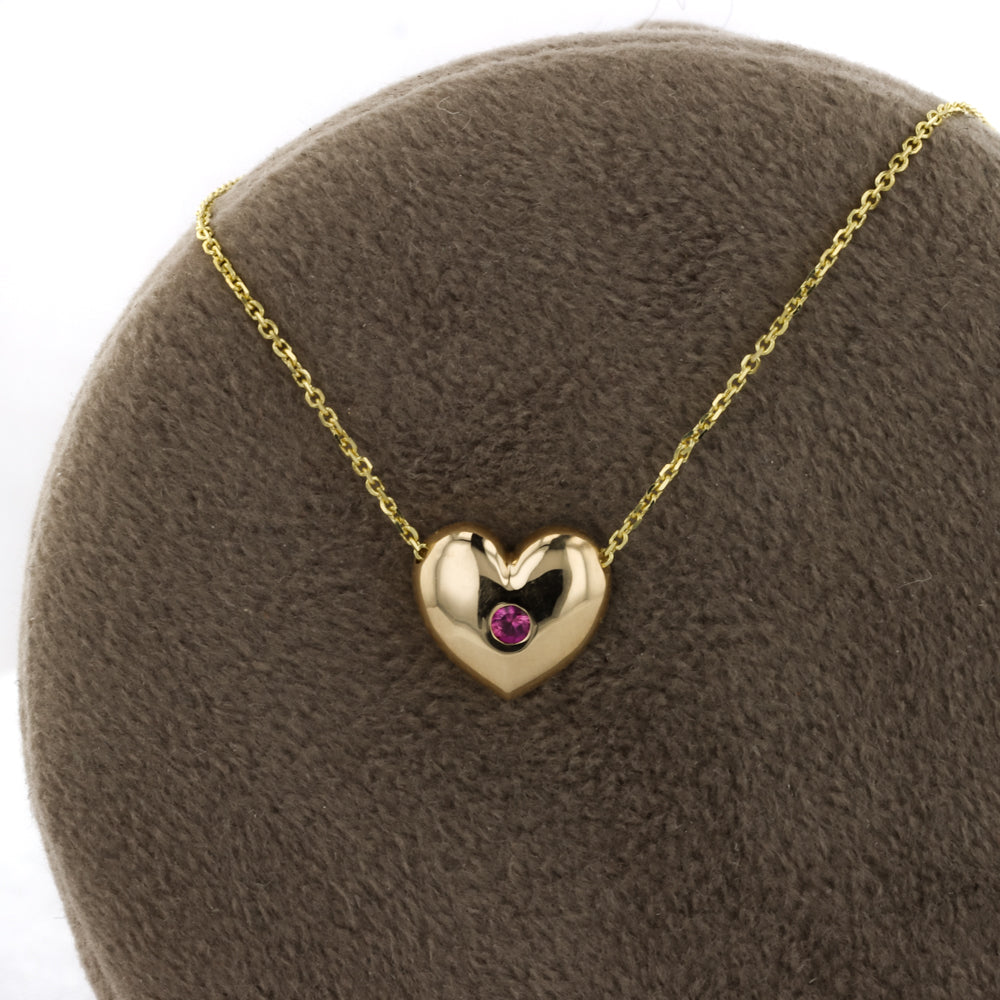 Heart Necklace with Ruby in 14K Yellow Gold