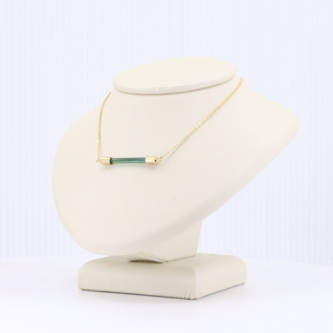 Raw Indicolite Tourmaline Crystal Necklace in Yellow Gold