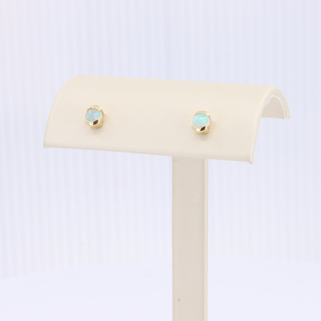 Australian Opal Half-Bezel Stud Earrings in Yellow Gold