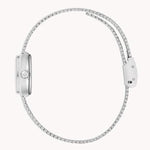 Load image into Gallery viewer, Silver metal bracelet watch with a sleek rectangular face and adjustable chain link band. Elegant and modern design.