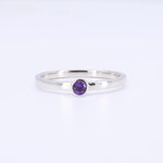 Load image into Gallery viewer, Amethyst Solitaire Ring, 0.10ct Bezel Set in 14K White Gold - Kizer Cummings Jewelers
