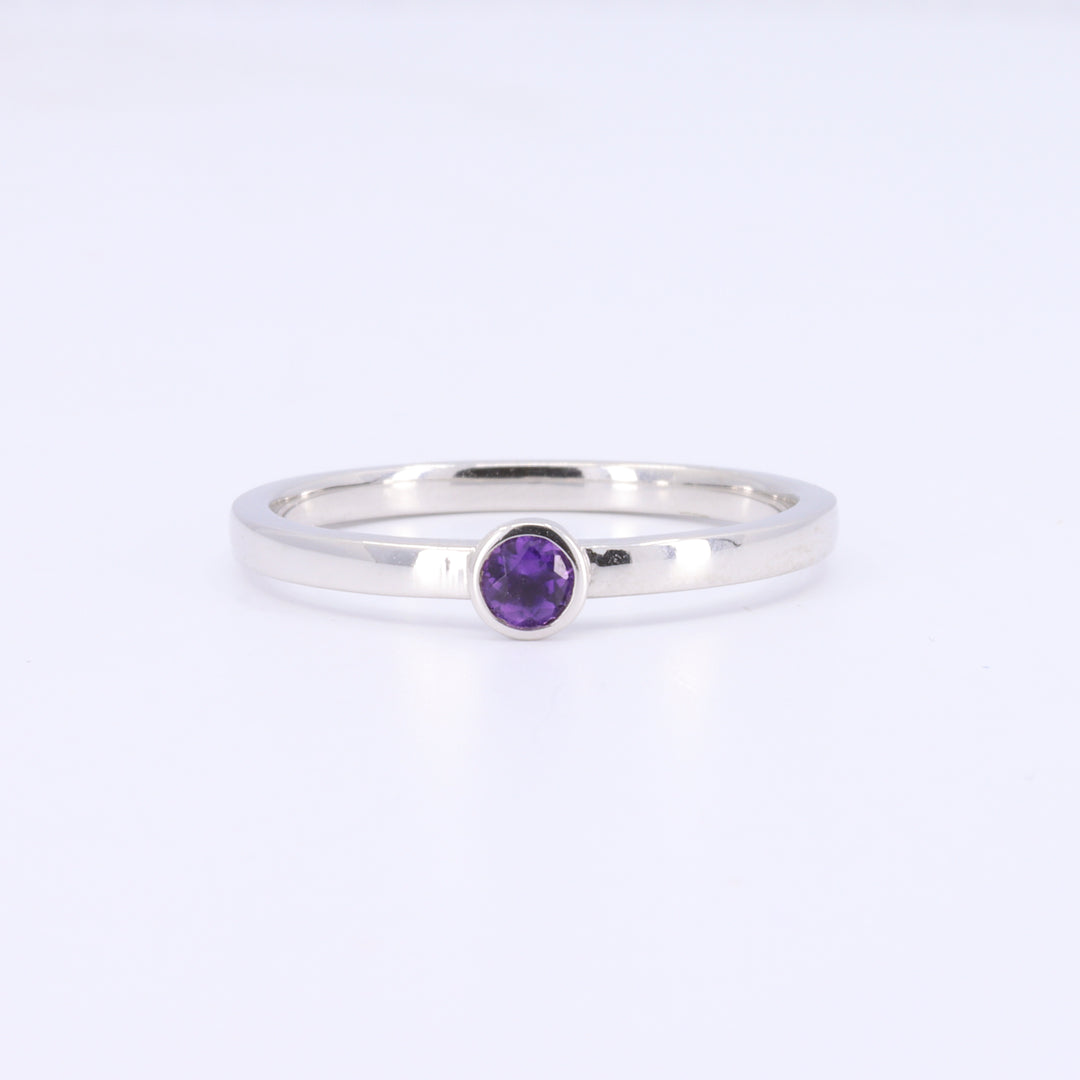 Bezel Set Amethyst Solitaire Ring in White Gold
