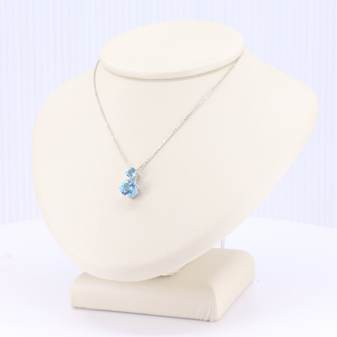 Two Stone Blue Topaz Drop Pendant in White Gold