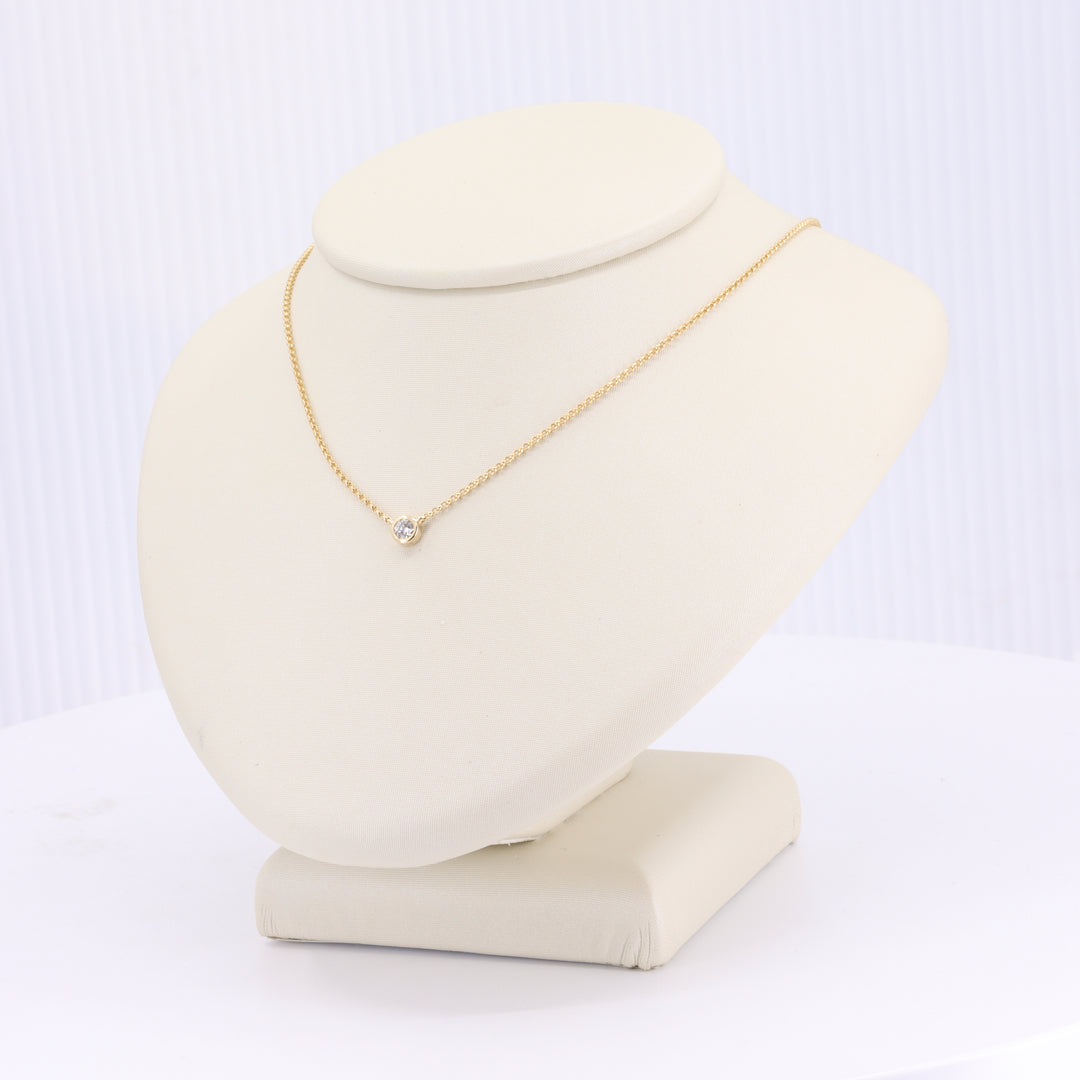 Solitaire Diamond Bezel Necklace with Slider Adjustment in Yellow Gold