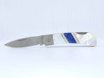 Load image into Gallery viewer, Damascus Steel Blade Lock back Knife w/Mother of Pearl and Lapis inlays -3" Closed - Kizer Cummings Jewelers
