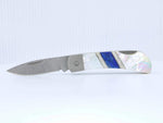 Load image into Gallery viewer, Damascus Steel Blade Lock back Knife w/Mother of Pearl and Lapis inlays -3" Closed - Kizer Cummings Jewelers