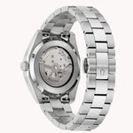 Load image into Gallery viewer, Bulova stainless steel automatic watch with a sleek silver-toned bracelet and transparent case back.