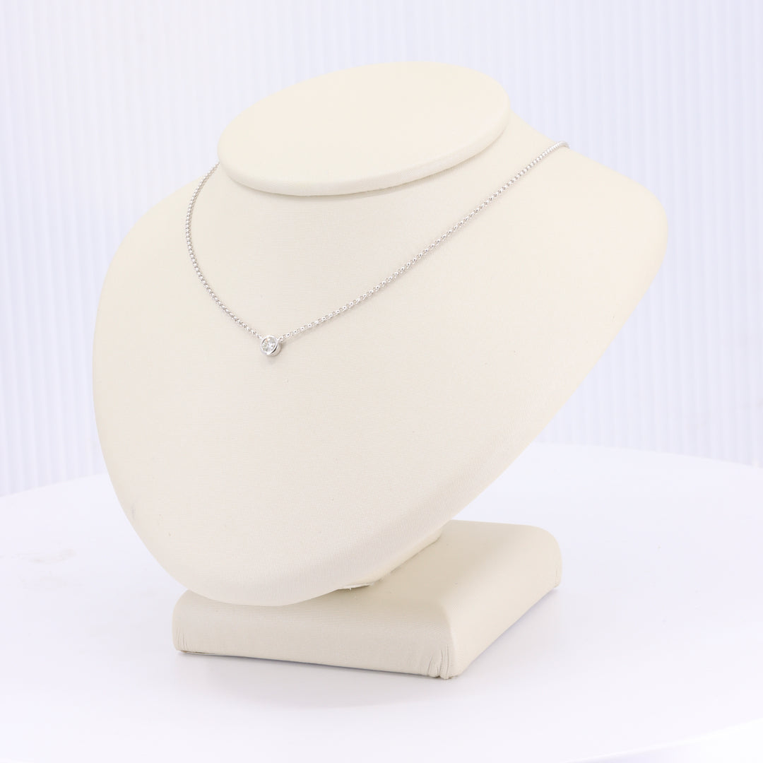 Solitare Diamond Bezel Necklace with Slider Adjustment in White Gold