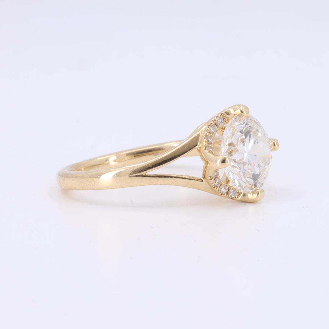Split Shank with dropped Halo Lab-Grown Diamond Ring in Yellow Gold