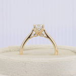 Load image into Gallery viewer, Golden butterfly engagement ring featuring a sparkling square-cut diamond centerpiece. Elegant, vintage-inspired design.
