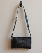 Load image into Gallery viewer, Black Alligator Vinyl Crossbody Bag with Adjustable Strap and Yellow Metal Hardware