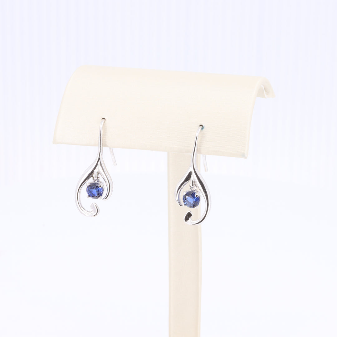 Sapphire Petal Drop Earrings in White Gold