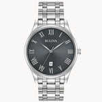 Load image into Gallery viewer, Bulova Classic- Dark Grey Round Face w/ White Metal Features and Band