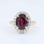 Load image into Gallery viewer, Rhodolite Garnet and Diamond Halo Ring, 4.07ct Rhodolite Garnet with 0.60cttw Diamond Halo in 14K Yellow Gold and White Gold