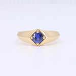 Load image into Gallery viewer, Knife Edge Signet Ring with Sapphire in Yellow Gold