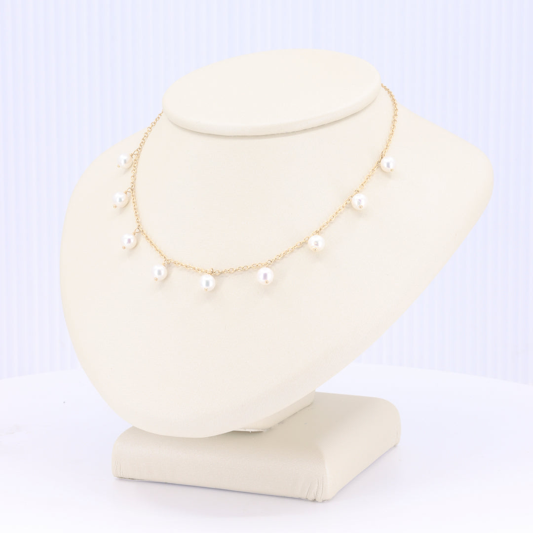 Pearl Station Drop Necklace in Yellow Gold