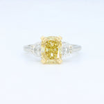 Load image into Gallery viewer, Lab Grown Fancy Yellow Diamond Ring, 2.53ct Center 0.51cttw Half-Moon Trim in 18K Yellow Gold & Platinum - Kizer Cummings Jewelers