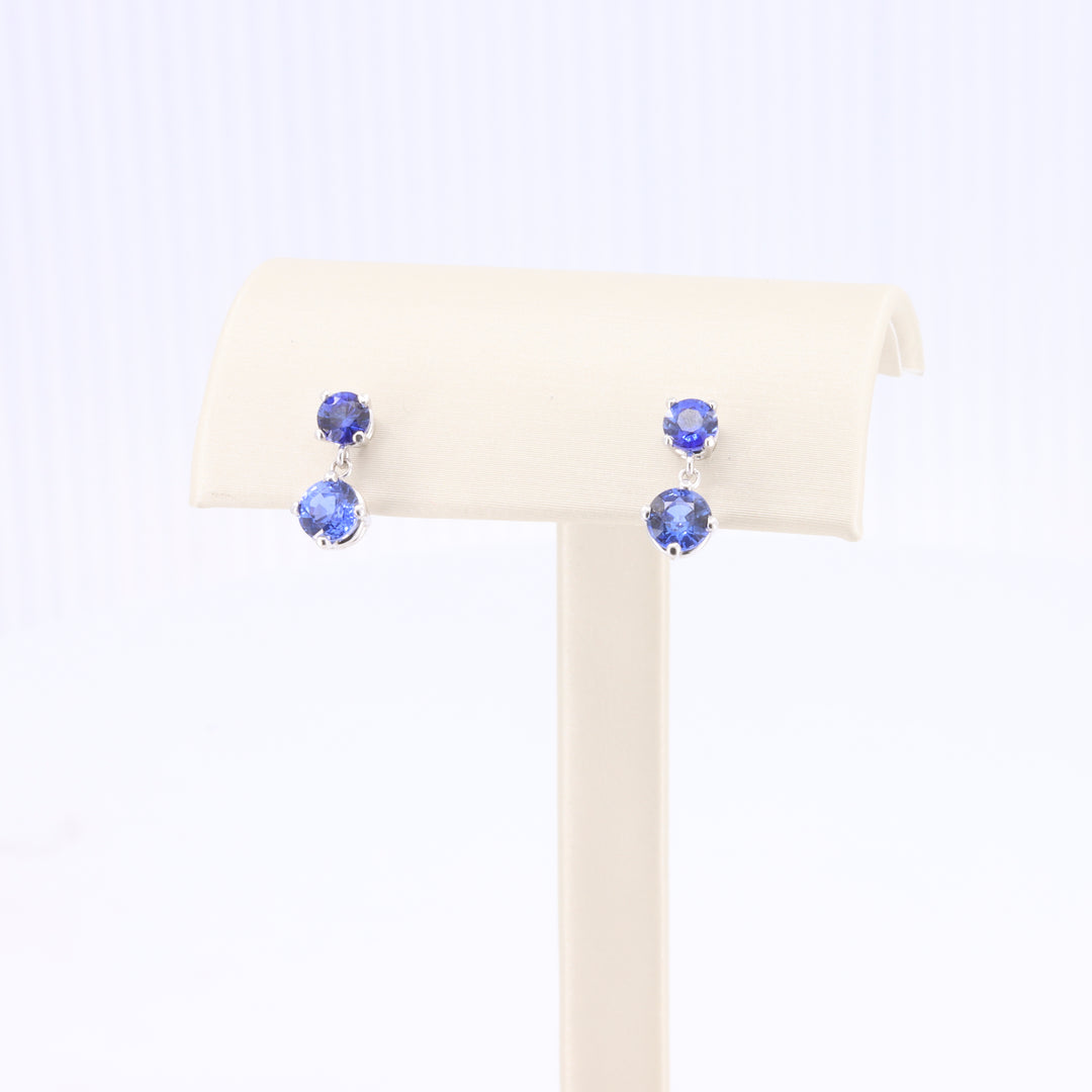 Simply Sapphire Drop Earrings in White Gold