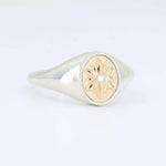 Load image into Gallery viewer, Diamond Floral Signet Ring, 0.02ct Diamond in Sterling Silver and 14KT Yellow Gold Plate - Kizer Cummings Jewelers