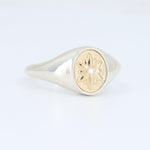 Load image into Gallery viewer, Medium Signet Ring in Sterling Silver w/ 14KT Yellow Gold Flower Plate and Diamond Accent