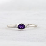 Load image into Gallery viewer, East-West Oval Amethyst Ring with Diamond Trim in White Gold
