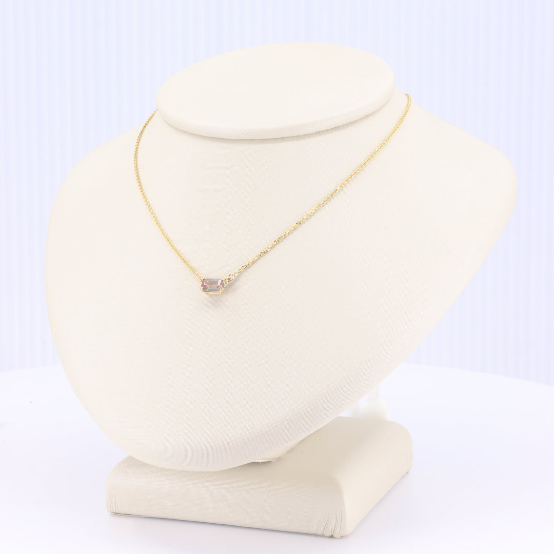 Lab Grown Alexandrite Emerald Cut Pendant in Yellow Gold