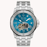 Load image into Gallery viewer, Bulova Marine Star automatic watch, stainless steel, blue dial, 21 jewels, sporty style, water-resistant.
