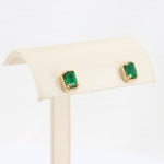 Load image into Gallery viewer, Emerald Cut Emerald Beaded Halo Stud Earrings, 1.08cttw in 14K Yellow Gold