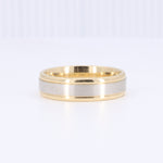 Load image into Gallery viewer, Men's two-tone gold and silver wedding band ring, featuring a sleek brushed finish and polished edges.