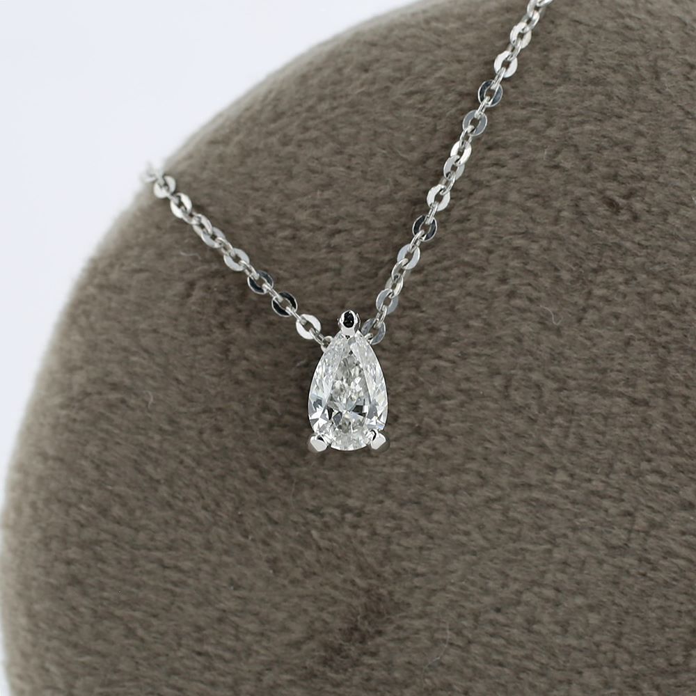 Pear Cut Solitaire Diamond Necklace in White Gold