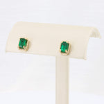 Load image into Gallery viewer, Emerald green rectangular earrings in gold settings, featuring vintage-inspired detailing.