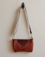Load image into Gallery viewer, Hand-made soft brown leather crossbody bag with yellow hardware.