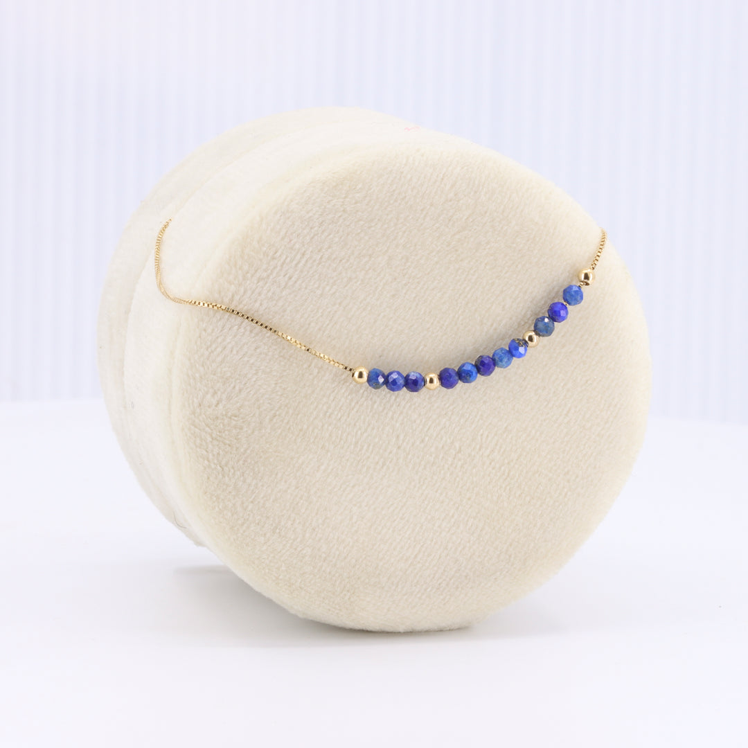 Mini Turquoise Beads Bar Bracelet in Yellow Gold