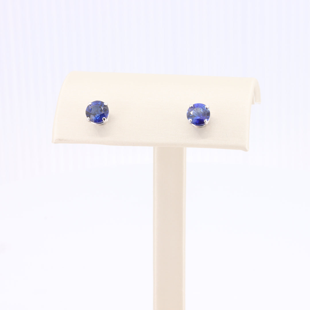 Blue Sapphire Stud Earrings in White Gold