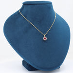 Load image into Gallery viewer, Ruby Halo Pendant, 0.40ct Ruby with 0.29cttw Diamond Halo in 14K Yellow Gold, 18 inch Chain
