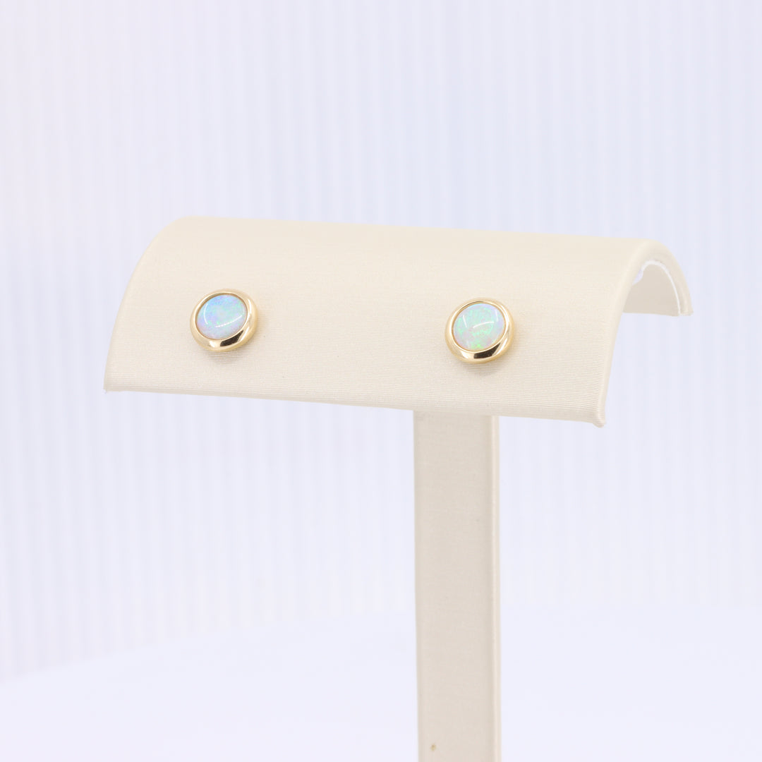 Australian Opal Bezel Set Stud Earrings in Yellow Gold