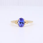 Load image into Gallery viewer, Tanzanite Oval Ring with Leaf Detailing in Yellow Gold