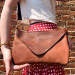 Load image into Gallery viewer, Hand-made Soft Brown Leather Crossbody Bag with Yellow Hardware