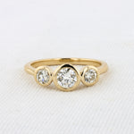 Load image into Gallery viewer, Bezel Set Three Stone Ring in Yellow Gold
