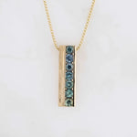 Load image into Gallery viewer, Montana Sapphire Bar Pendant, 1.28cttw in 14K Yellow Gold, 20 inch Chain - Kizer Cummings Jewelers
