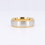 Load image into Gallery viewer, Men's two-tone wedding band, featuring a brushed silver finish and polished gold accents, stylish and contemporary design.