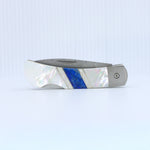 Load image into Gallery viewer, 3" Lock back Knife- Mother of Pearl Endcaps w/ Lapis inlays w/ Damascus Steel Blade