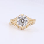 Load image into Gallery viewer, Split Shank with dropped Halo Lab-Grown Diamond Ring in Yellow Gold