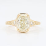 Load image into Gallery viewer, Hand Engraved Diamond Engagement Ring, 2.00ct K VS2 Elongated Cushion Cut with 0.07cttw Round Trim in 14K Yellow Gold - Kizer Cummings Jewelers