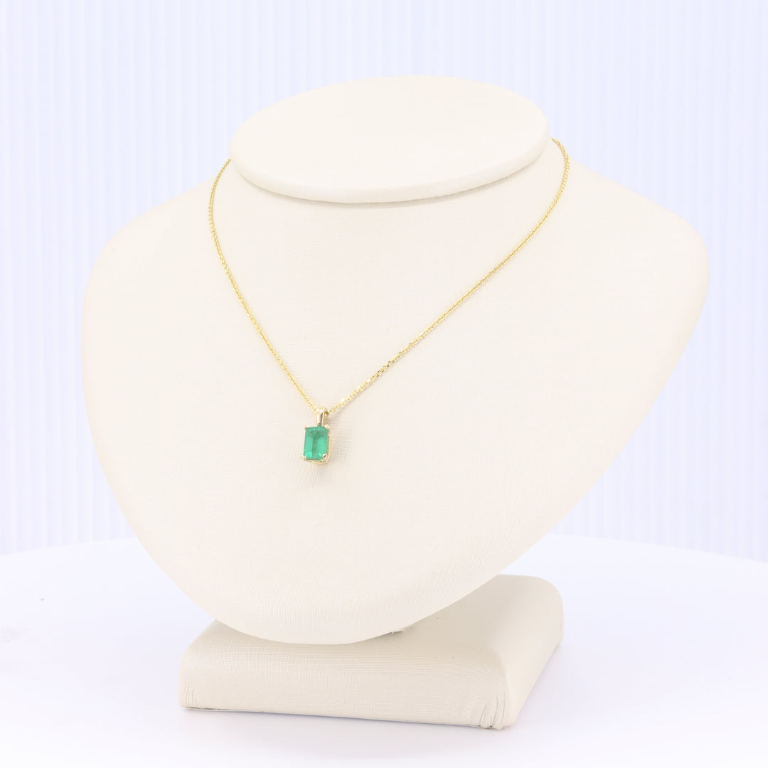 Emerald-Cut Emerald Solitaire Pendant in 14K Yellow Gold