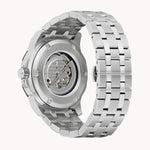 Load image into Gallery viewer, Silver stainless steel men's watch with a sleek design and visible automatic movement. Perfect for formal and casual wear.